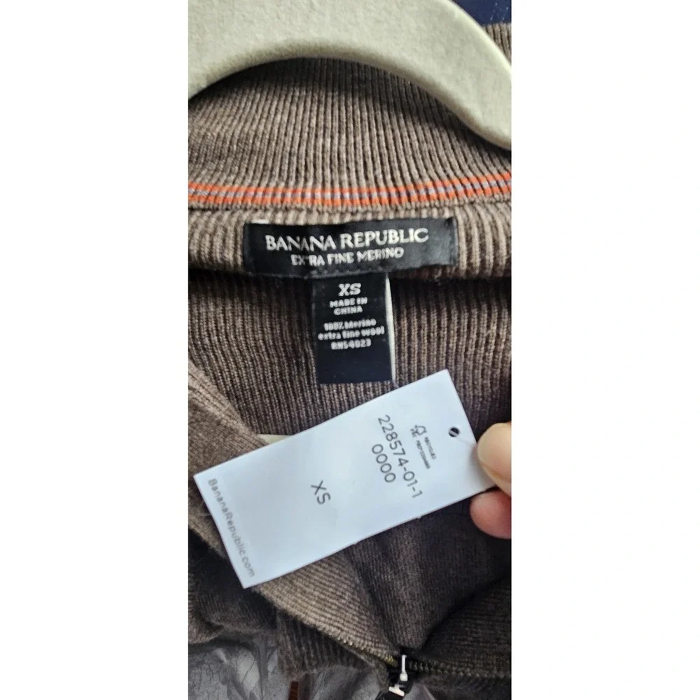NWT Banana Republic brown men Sz XS full zip sweater extra fine Merino mock neck